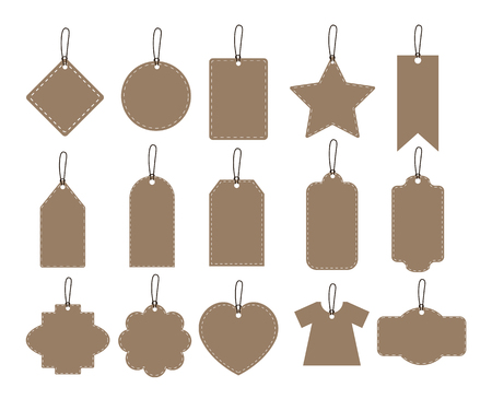 set illustration of brown hang tag collection on white background - vector paper labelsのイラスト素材