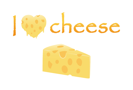 I love Cheese with heart cheese melt and slice cheese isolated on white background -  Vector Illustration of cheese love conceptのイラスト素材