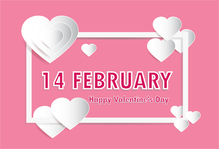 Valentine's day banner with heart paper craft style on pink background vector illustration.のイラスト素材