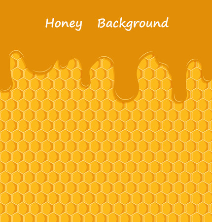 Vector honey drip on honeycombs backgroundのイラスト素材