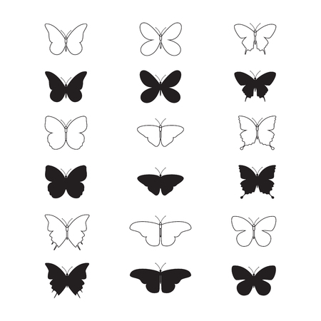 vector illustration of butterfly icon set on white backgroundのイラスト素材