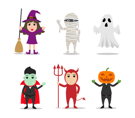 Set of character cartoon Halloween monster costume on white background - Vector illustrationのイラスト素材