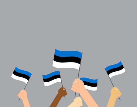 Vector illustration hands holding Estonia flags isolated on gray backgroundのイラスト素材