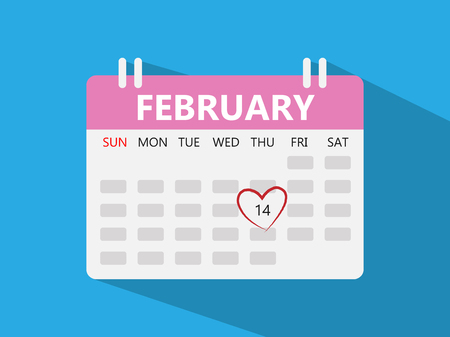 Vector illustration of red heart written over calendar February 14 - Valentine's dayのイラスト素材