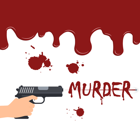 Vector illustration of hand holding a gun shooting on blood flowing background - murder conceptのイラスト素材