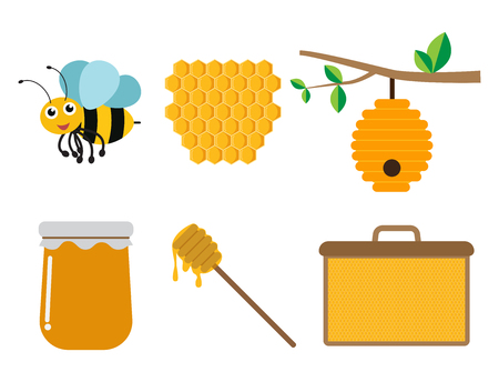 Collection of bee and honey product set on white background - vector illustrationのイラスト素材