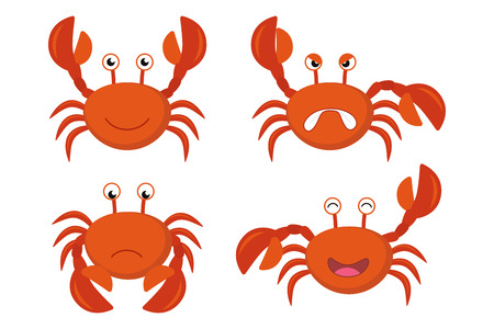 Cute cartoon red crabs vector set - Vector illustrationのイラスト素材