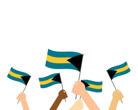 Vector illustration of hands holding bahamas flags isolated on white backgroundのイラスト素材