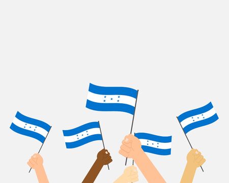 Vector illustration hands holding Honduras flags on white backgroundのイラスト素材