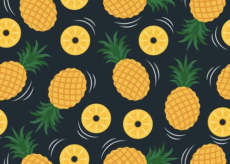 Seamless pattern of pineapple pattern isolated on black backgroundのイラスト素材