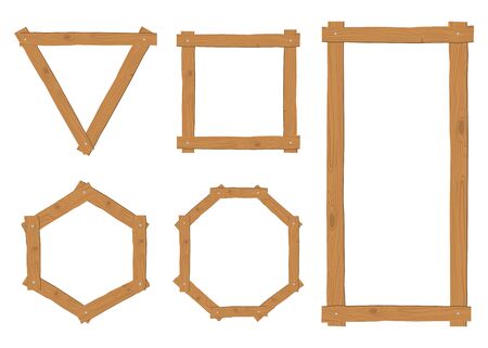 Collection of wooden border frame vector set on white backgroundのイラスト素材