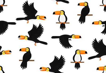 Seamless pattern of Toucans bird character cartoon on white background - Vector illustrationのイラスト素材