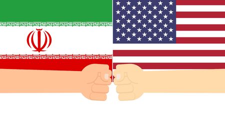 Fist hands fighting eachather on flags between USA and Iran - Vector illustrationのイラスト素材