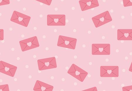 Seamless pattern of love envelopes on pink pastel polka dot backgroundのイラスト素材