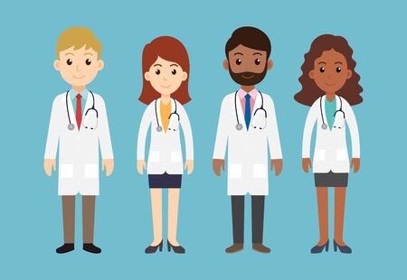Group of men and women doctors characters team on white background - Vector illustration のイラスト素材
