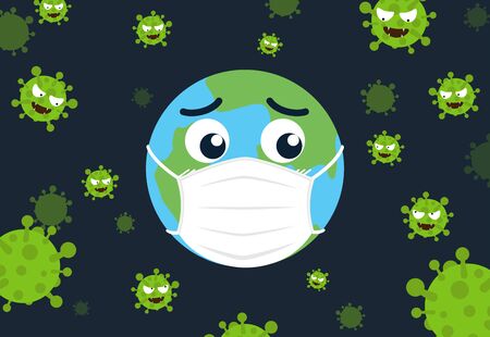 Character cartoon world wearing protective mask to protect virus infect protection around the world - vector Illustrationのイラスト素材