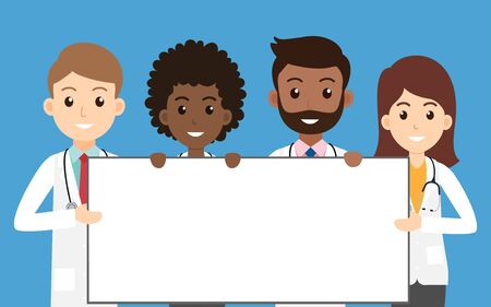 Medical team holding empty sign board for health advertisements - Vector illustrationのイラスト素材
