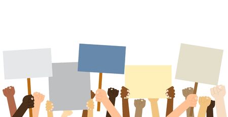 Hands crown people holding protest posters isolated on white background  - Vector illustrationのイラスト素材