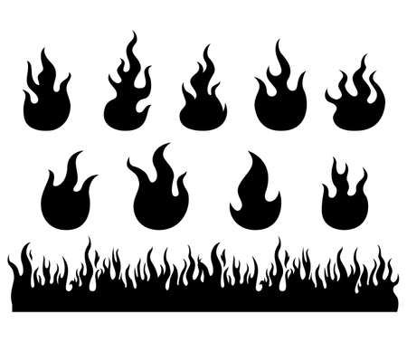 Fire flames silhouette vector set - Vector illustrationのイラスト素材