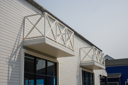 Architecture of wooden terrace of warehouse at outside buildingsの写真素材