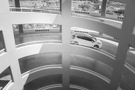 Abstract Black and White image side view architecture of spiral road at parking floor. (Selective focus)の写真素材