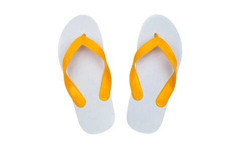 White flip flops, sandals or slippers isolated on white background.の写真素材