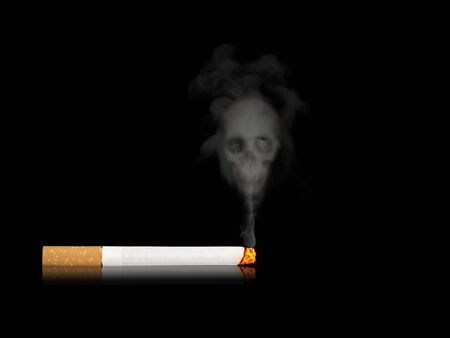 No Smoking Concept : Burning cigarette laying on floor and smoke floating on top.の写真素材