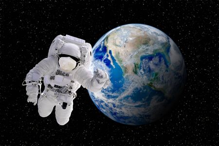 CORONA Virus in Healthcare Concept : Astronaut floating in space and wear protective masks to...