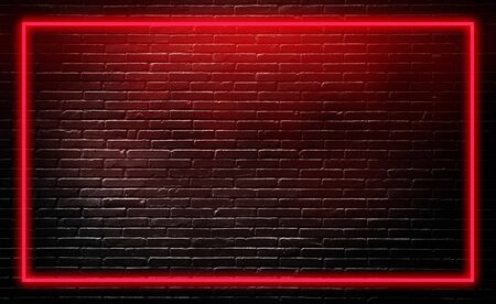 Empty studio dark room black brick wall with red neon lighting effect.の写真素材