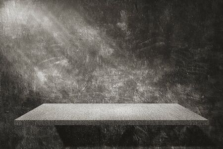 Empty space dark room of Black concrete grunge texture background with concrete shelf and spotlight.の写真素材