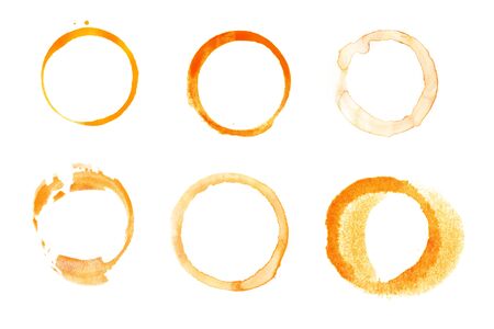 Set of Brown coffee or tea stain rings isolated on white background.の写真素材