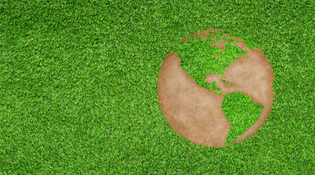 Ecology and Environment Concept : Green planet earth in brown ground.の写真素材