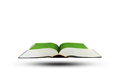 Green opened book with white background.