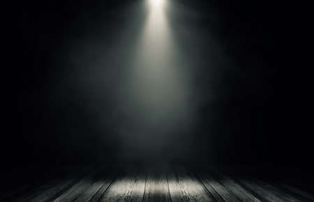 Empty space studio dark room of Wooden floor grunge texture background with spotlight.