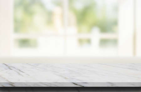 Abstract image of Marble stone table top grunge texture background with blurry image of living room in background.の写真素材
