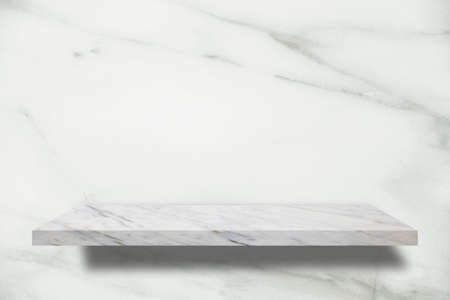 Empty space of Marble stone shelf grunge texture background on marble wall for product showing.