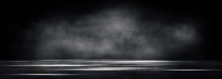 Empty space of Concrete floor grunge texture background with fog or mist and lighting effect.