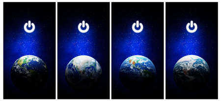 Earth Hour, Ecology and Environment Concept : Set of Blue earth in the space with electric power button for Earth Hour Event.の写真素材