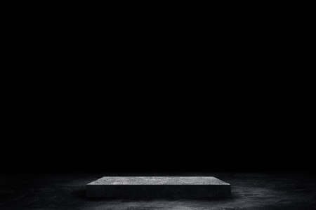 Empty space of Studio dark room with concrete stone stage or podium on concrete floor grunge texture background.の写真素材