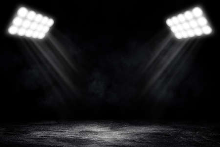 Empty space of Studio dark room concrete floor grunge texture background with spot lighting and fog or mist in black background.の写真素材