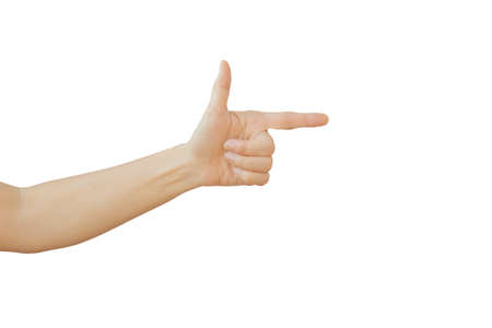 Caucasian female hand gesture isolated on white background.の写真素材