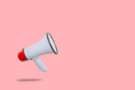 Business Communication and Marketing Concept : Red megaphone floating on floor for announcement and advertisement.の写真素材