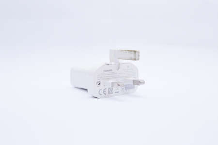 White USB charger isolated on white backgroundの写真素材