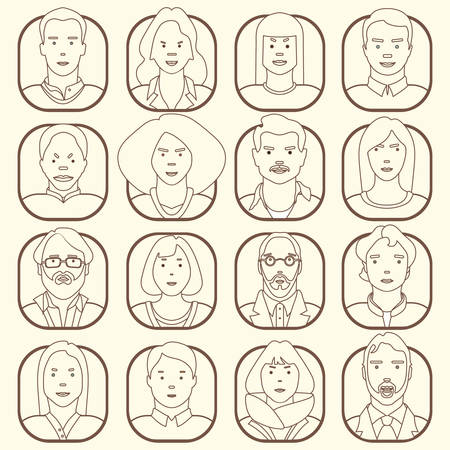 Line icons collection of different people. Nationality. Color avatarのイラスト素材