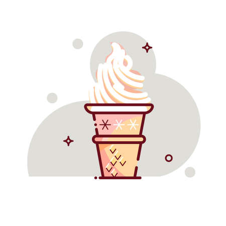 Ice cream in a waffle cup. Flat cartoon style. Isolated fast food icon for poster, web design, banner, logo or badge. Colorful vector illustration.のイラスト素材