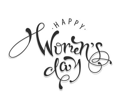 Happy International Womens Day lettering. Hand drawn celebration text for poster, web design, banner, card, postcard, flyer, event icon or badge. Vector illustration.のイラスト素材