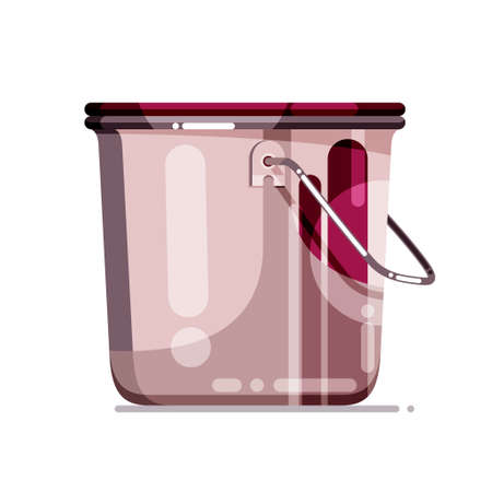 Colorful tourists metal non-stick pot with handle. Outdoor camping tableware. Backpacking equipment design elements. Flat cartoon vector illustration for poster, web design, banner, icon, logo or badge.のイラスト素材