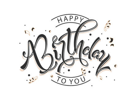 Hand drawn Happy birthday to you typography icon with glitter and sparkles. Hand sketched greeting lettering for poster, web design, banner, card, postcard, flyer, event icon logo or badge. Vector illustration.のイラスト素材