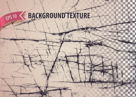 Isolated rough overlay grunge texture with crack effect. Abstract background to imitate shards, fissure, fracture, rift, break, split. Vector backdrop.