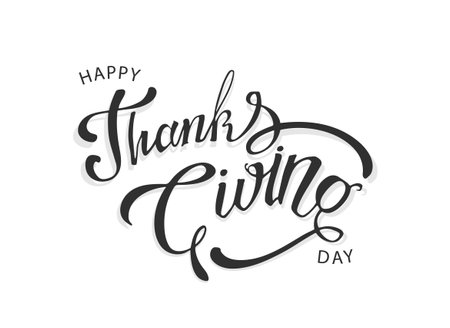 Hand sketched Happy Thanksgiving typography poster. Congratulatory calligraphy design. Hand drawn celebration quotation for card, postcard, event icon logo or badge. Vector illustration.のイラスト素材